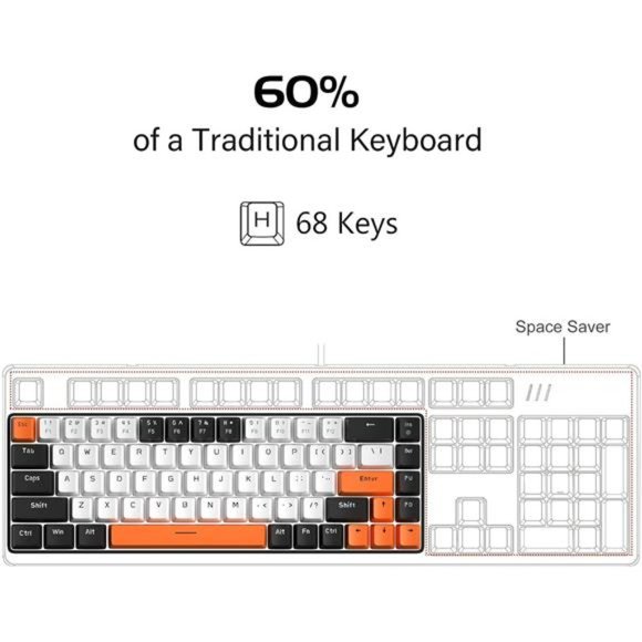 Portable 60% Mechanical Gaming Keyboard, MK-Box LED Backlit Compact 68 Keys - Picture 2 of 6